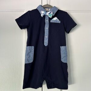 Beetle & Thread Navy Blue Baby Boy Romper with Bow Tie Size 12-18 Months